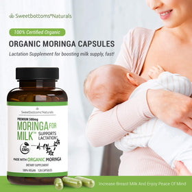 Détail des capsules de Moringa Sweetbottoms sur fond blanc