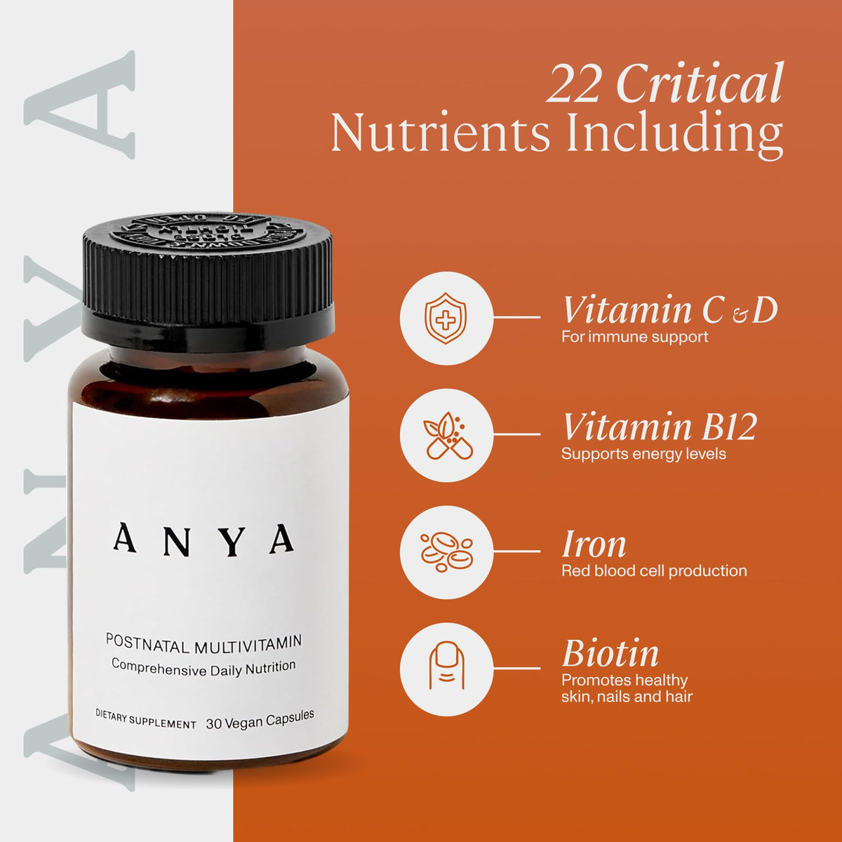 Détail des capsules de multivitamine postnatale ANYA