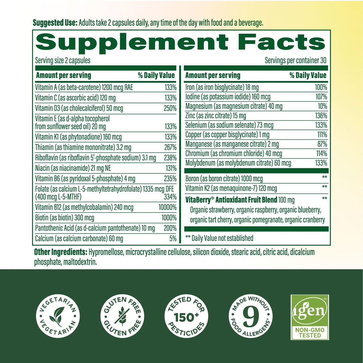 Détail des capsules de multivitamines MegaFood pour femmes