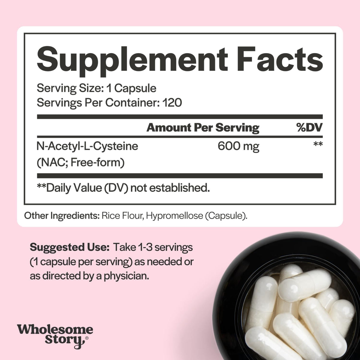 Détail des capsules de NAC 600 mg Wholesome Story