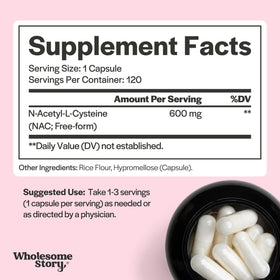 Détail des capsules de NAC 600 mg Wholesome Story