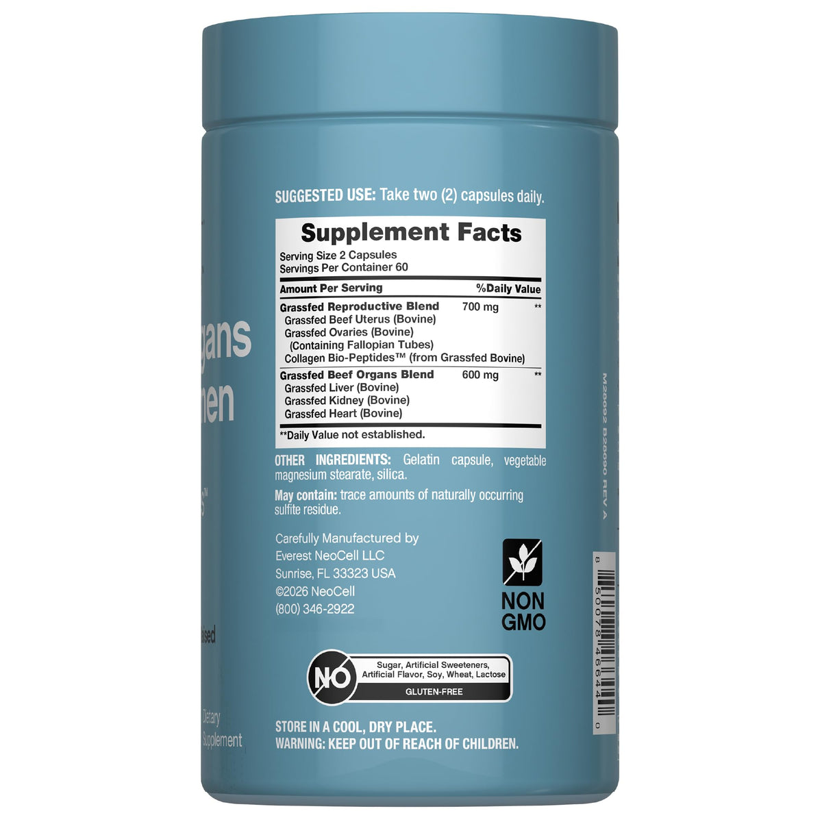 Détail des capsules de NeoCell, faciles à prendre, 141g