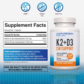 Détail des capsules de P Puregen Labs K2 D3