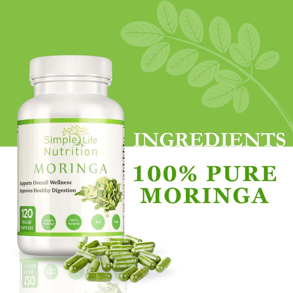 Détail des Capsules de Poudre de Moringa Bio Simple Life Nutrition