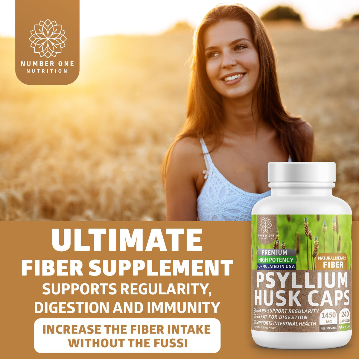 Détail des capsules de psyllium 1450mg Number One Nutrition
