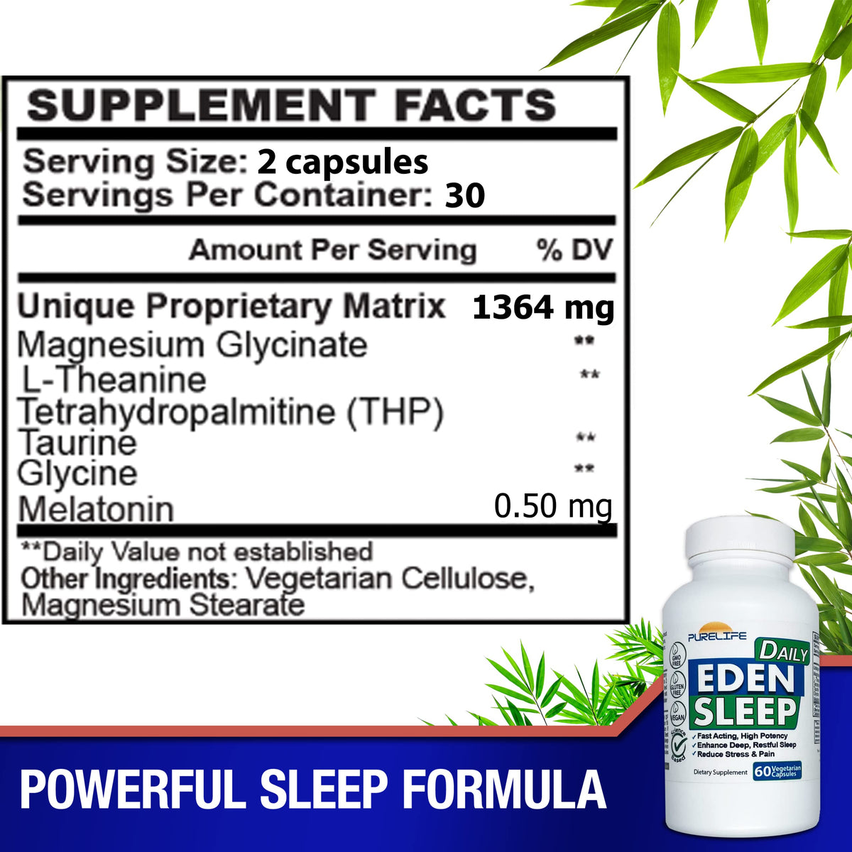 Détail des capsules de PureLife Supplements Eden Daily Sleep