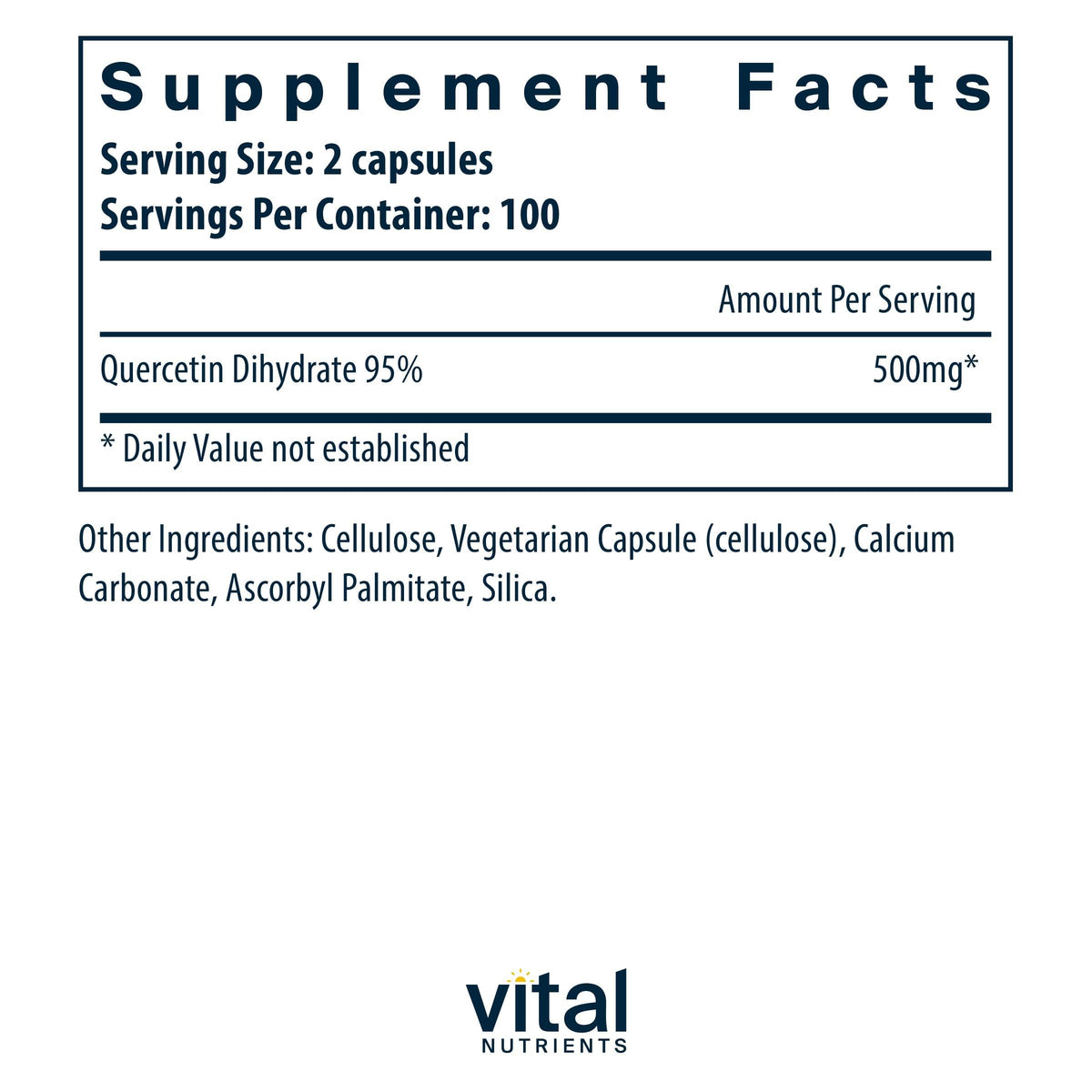 Détail des capsules de quercétine Vital Nutrients