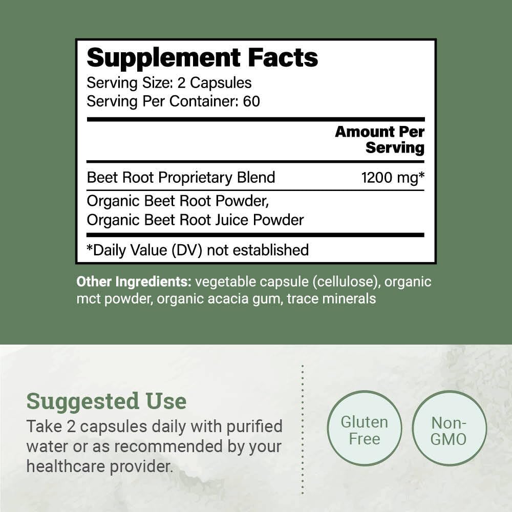 Détail des capsules de racine de betterave Earth Harmony Naturals