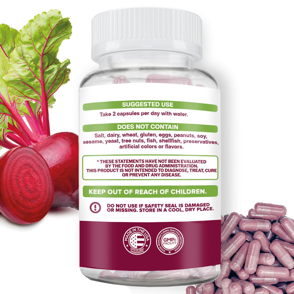 Détail des capsules de racine de betterave fermentée bio Parker Naturals