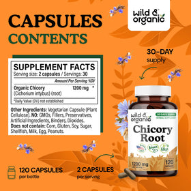 Détail des capsules de racine de chicorée Wild & Organic