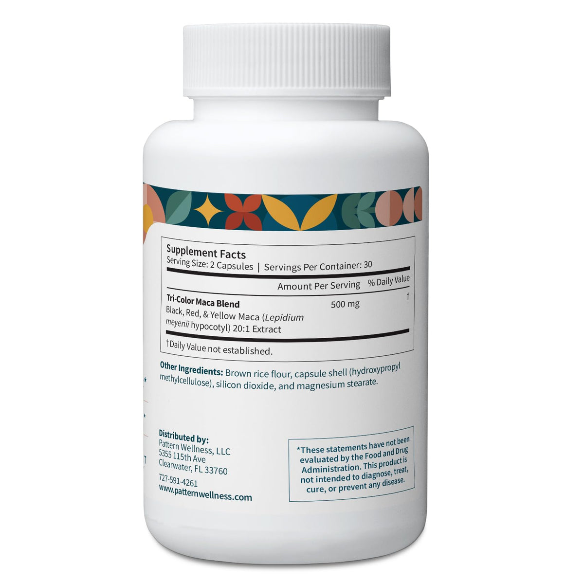 Détail des capsules de racine de Maca Pattern Wellness