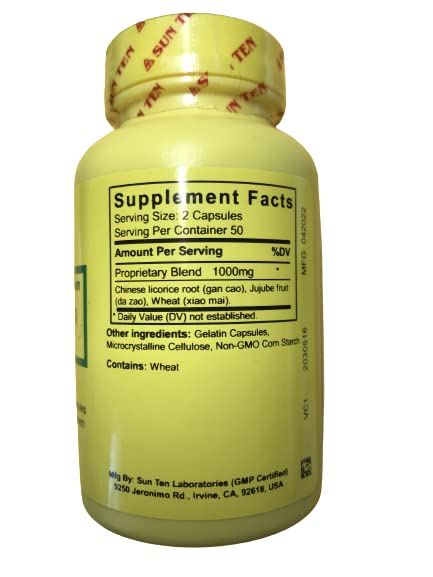Détail des capsules de réglisse et jujube Sun Ten, 500mg