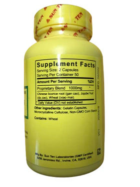 Détail des capsules de réglisse et jujube Sun Ten, 500mg