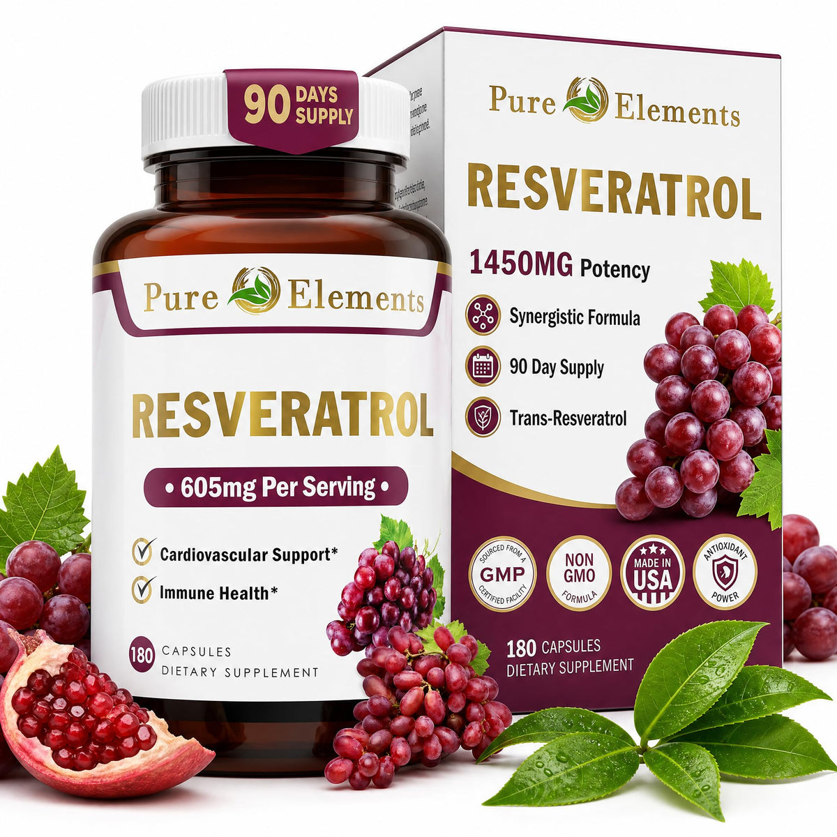 Détail des capsules de Resveratrol 1450mg de Pure Organic Elements