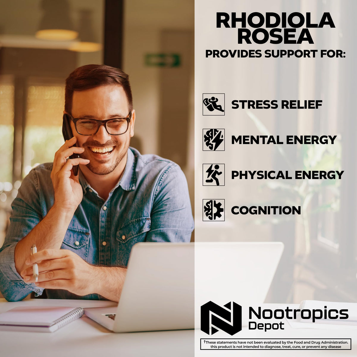 Détail des capsules de Rhodiola Rosea Nootropics Depot