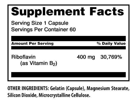 Détail des capsules de riboflavine 400 mg Amazing Nutrition