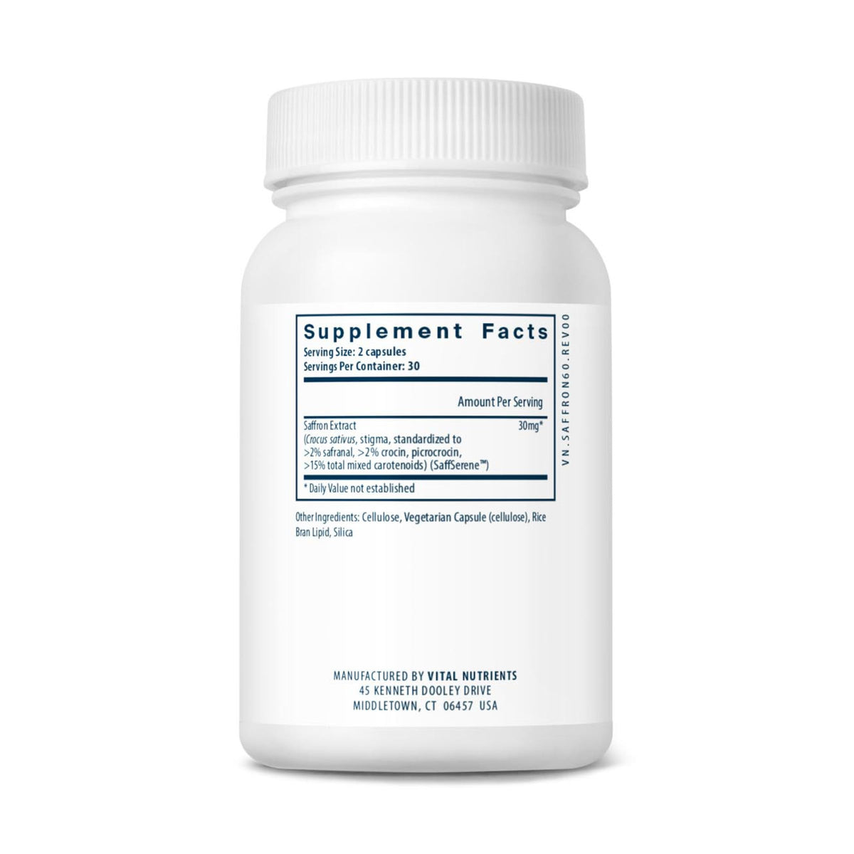 Détail des capsules de safran Vital Nutrients