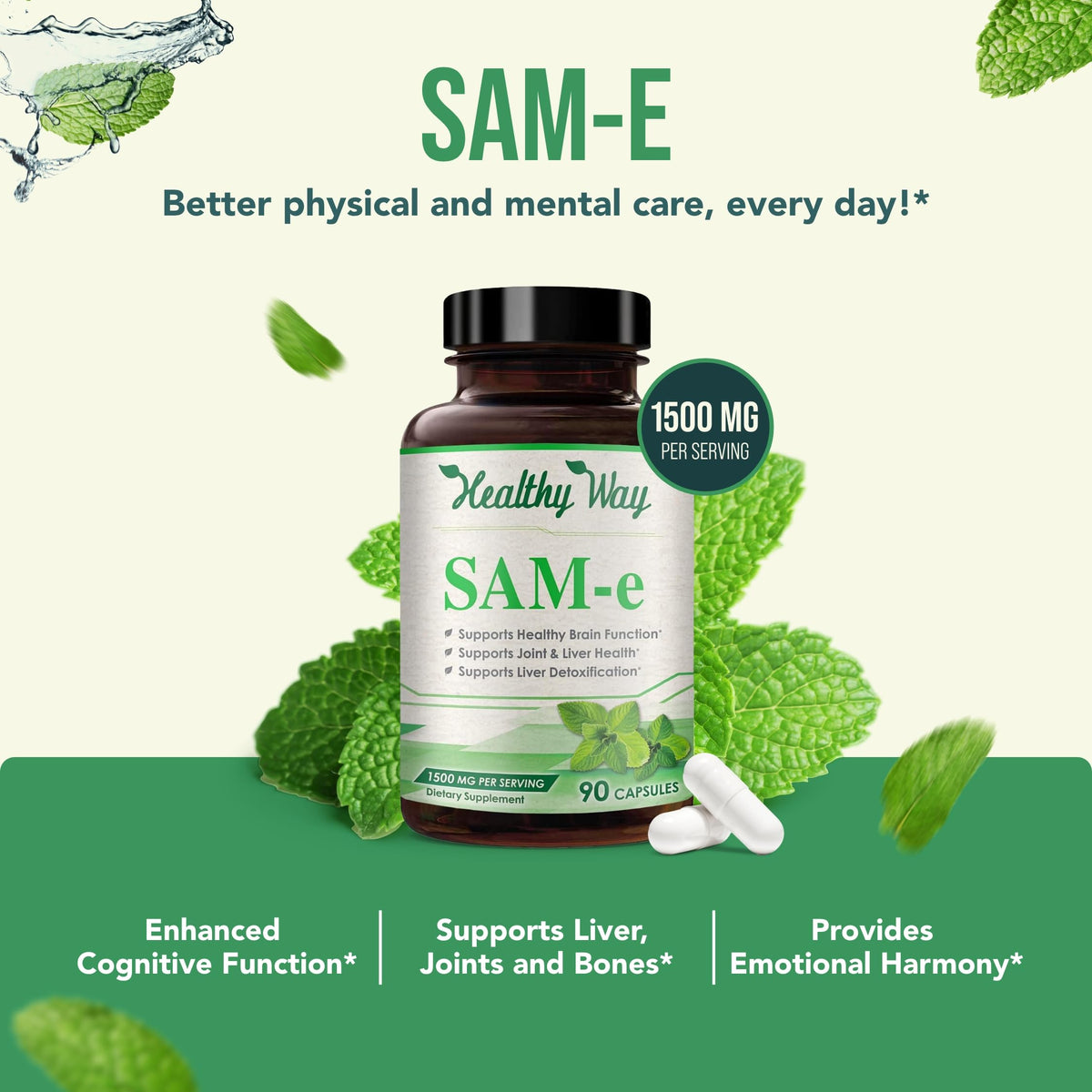 Détail des capsules de SAM-e 1500mg HealthyWayRx