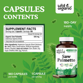Détail des capsules de Saw Palmetto 500 mg Wild & Organic