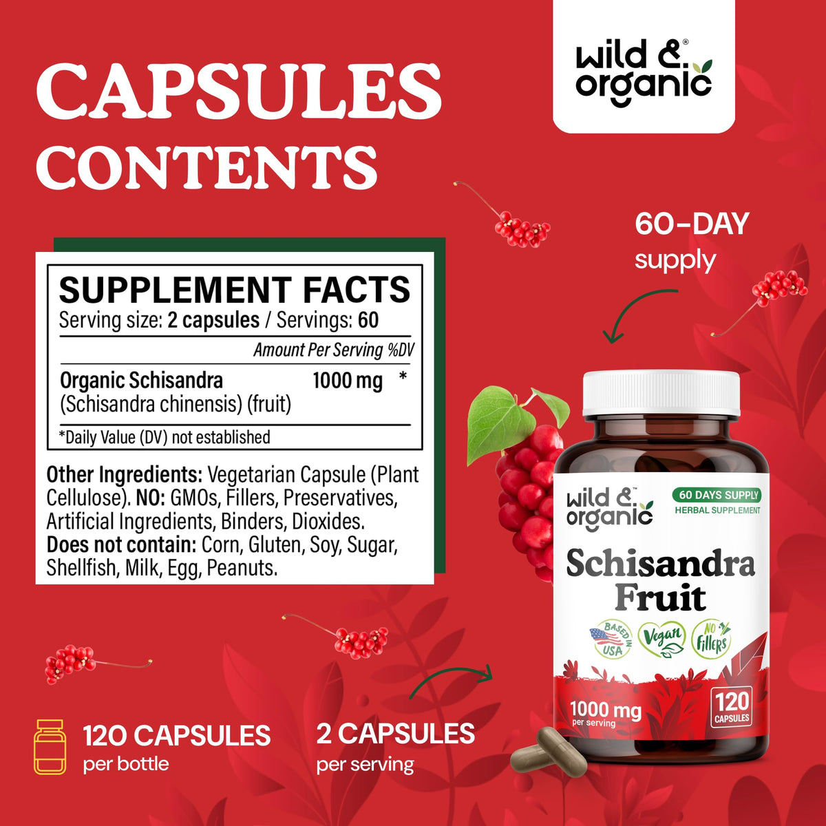 Détail des capsules de Schisandra Wild & Organic, couleur et texture
