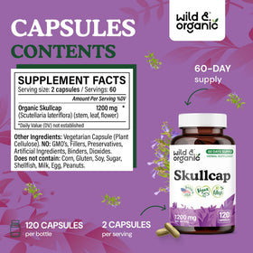 Détail des capsules de scutellaire Wild & Organic avec étiquette