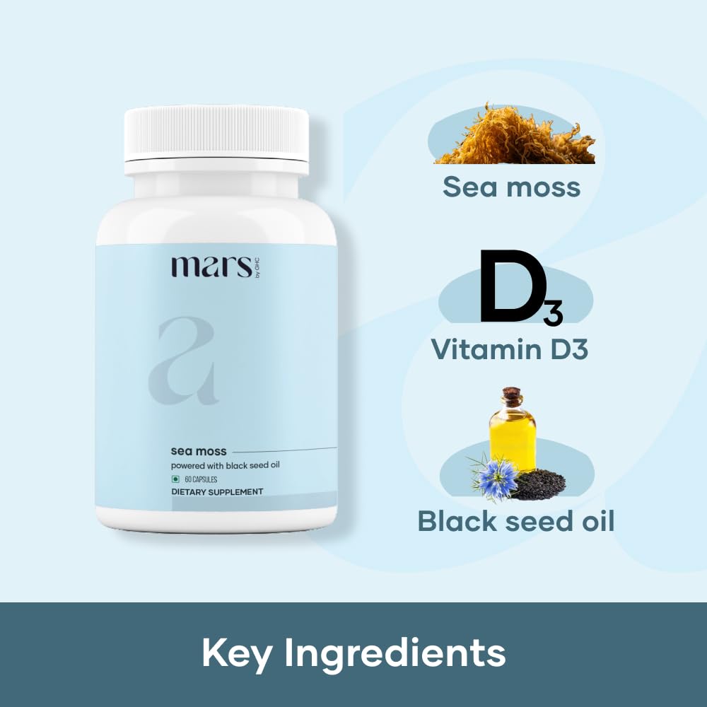 Détail des capsules de Sea Moss du mars by GHC Vitality support Combo