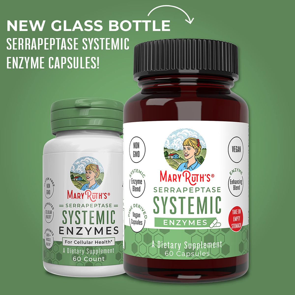 Détail des capsules de Serrapeptase MARYRUTH'S sur fond blanc