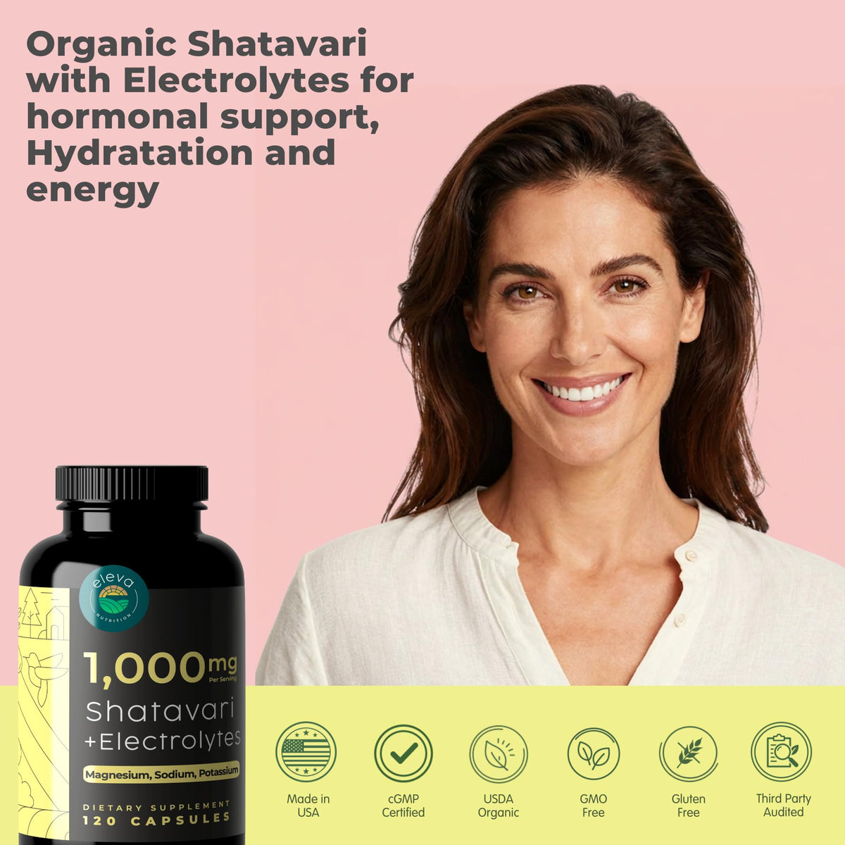 Détail des capsules de Shatavari bio Eleva Nutrition, 1000mg
