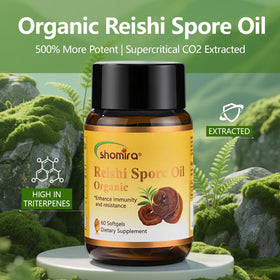 Détail des capsules de Shomira Huile de Spore de Reishi