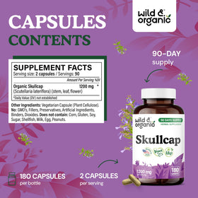 Détail des capsules de skullcap Wild & Organic, taille et forme