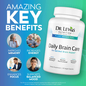 Détail des capsules de soins cérébraux Dr Lewis Nutrition sur fond blanc