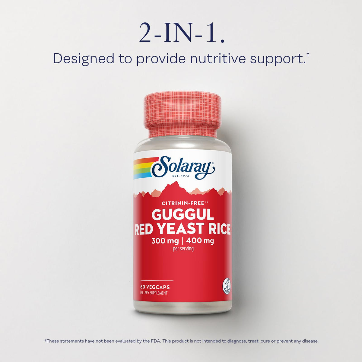Détail des capsules de SOLARAY Guggul et Riz Rouge