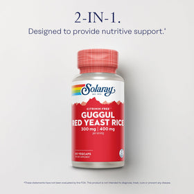 Détail des capsules de SOLARAY Guggul et Riz Rouge
