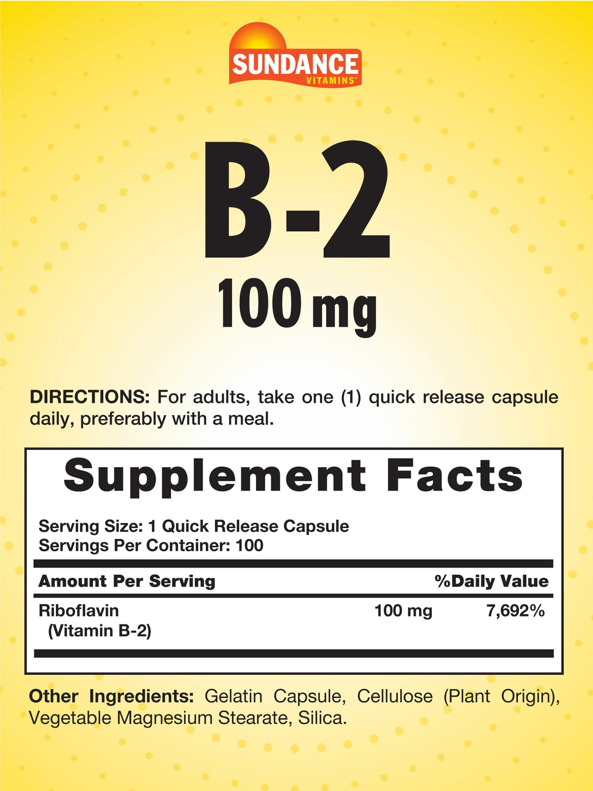 Détail des capsules de Sundance Vitamine B-2 100mg