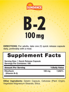 Détail des capsules de Sundance Vitamine B-2 100mg