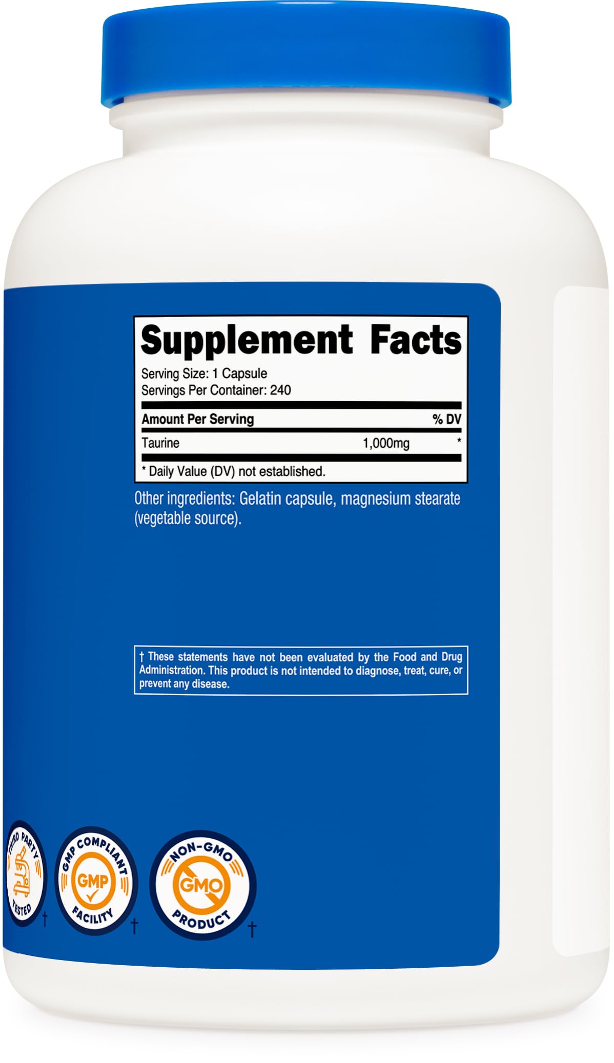 Détail des capsules de taurine Nutricost 1000mg