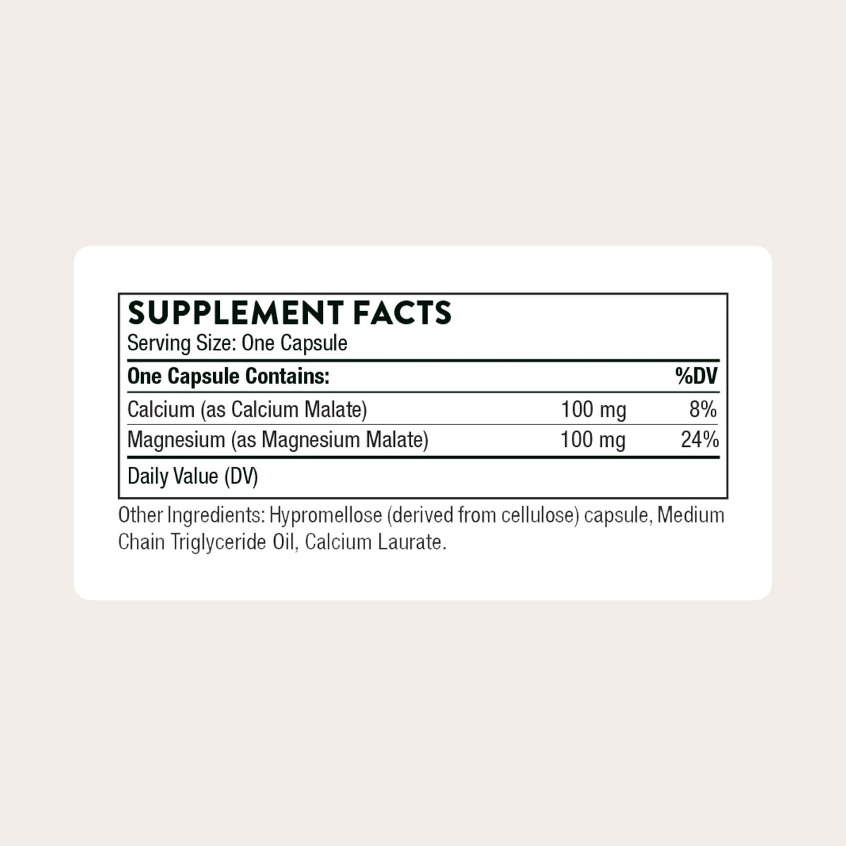 Détail des capsules de THORNE Calcium-Magnesium Malate