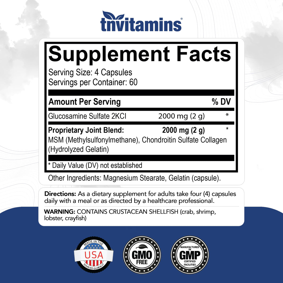 Détail des capsules de tnvitamins Glucosamine Chondroitin MSM