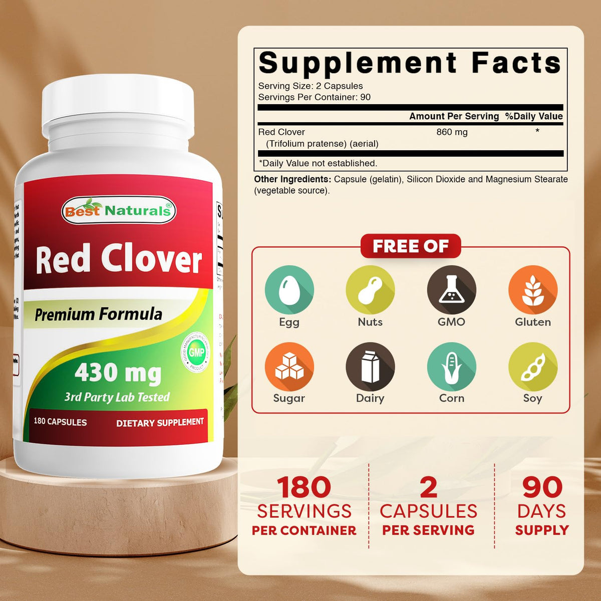 Détail des capsules de Trèfle Rouge Best Naturals