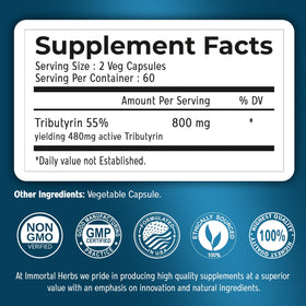 Détail des capsules de Tributyrine 800mg Immortal Herbs