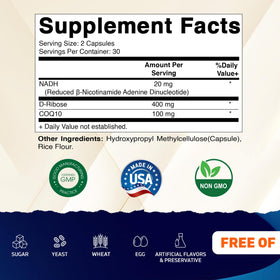 Détail des capsules de Vitamatic NADH avec CoQ10 et D-Ribose