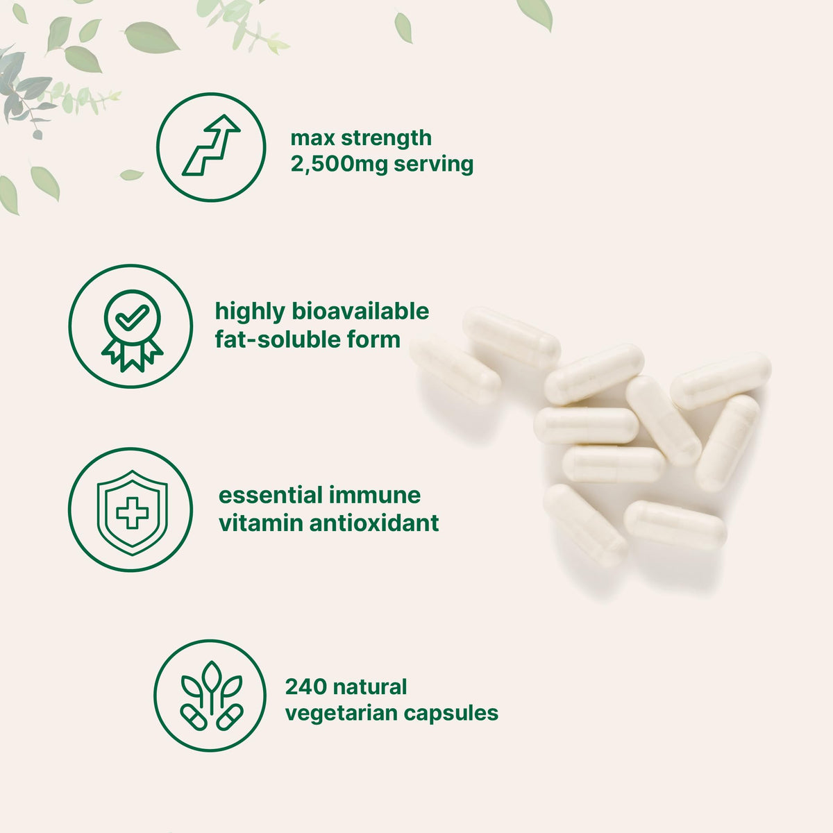 Détail des capsules de vitamine C liposomale 2 500 mg