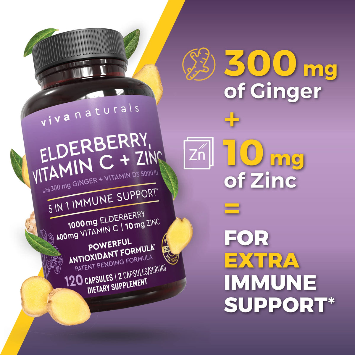 Détail des capsules de Viva Naturals Complément Alimentaire Sureau