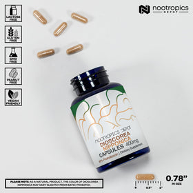 Détail des capsules Dioscorea Nipponica 400mg sur un fond blanc