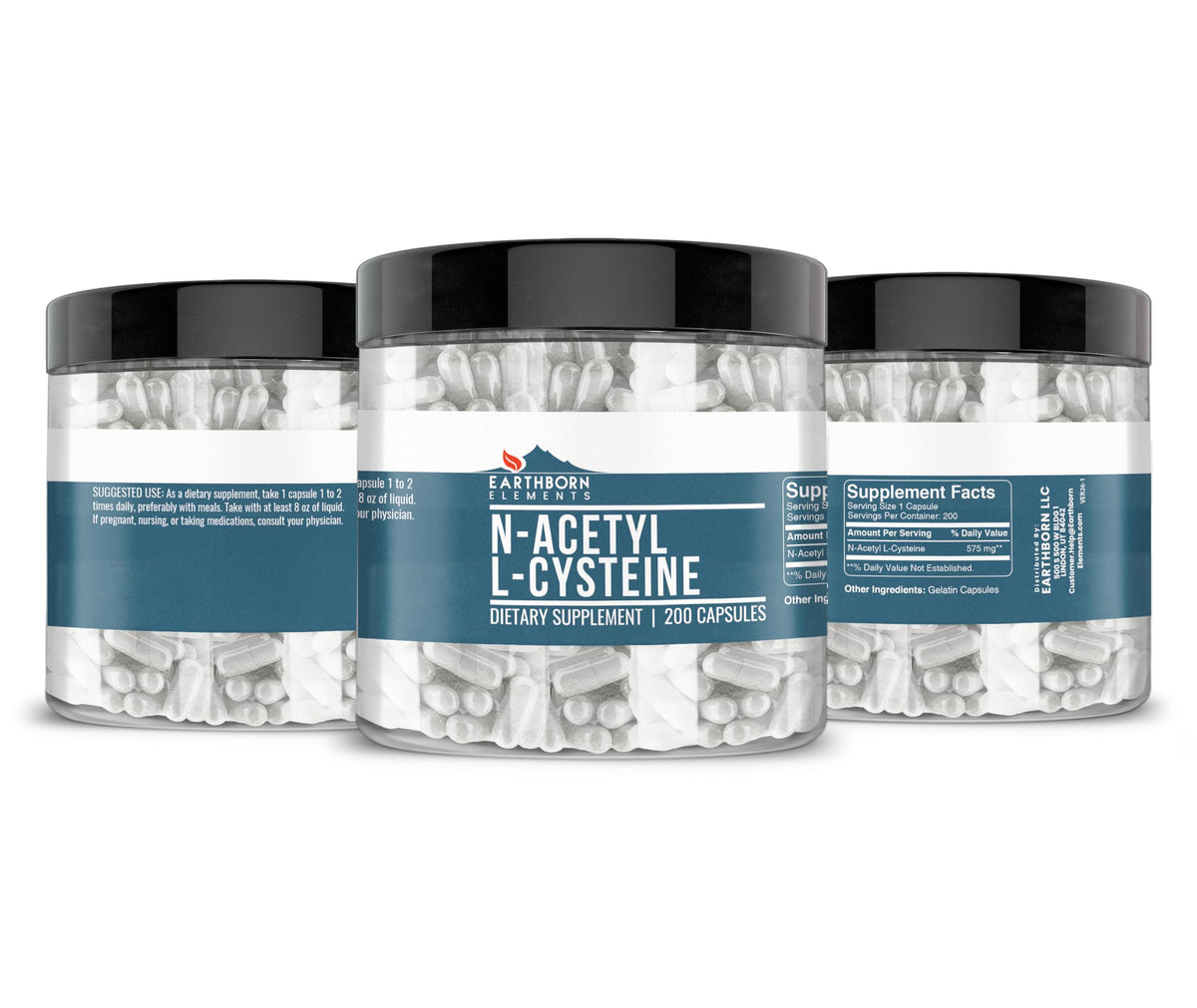 Détail des capsules Earthborn Elements NAC N-Acetyl L-Cystéine