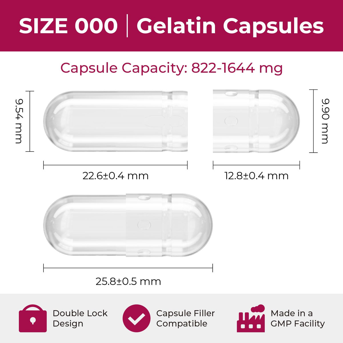 Détail des capsules gélatine vides ATLEMISME, inodores et sans goût