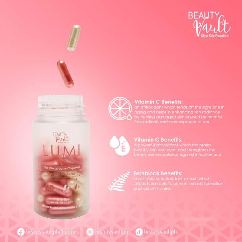 Détail des capsules Glutathione LUMI 24H de Beauty Vault