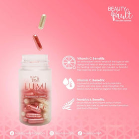 Détail des capsules Glutathione LUMI 24H de Beauty Vault