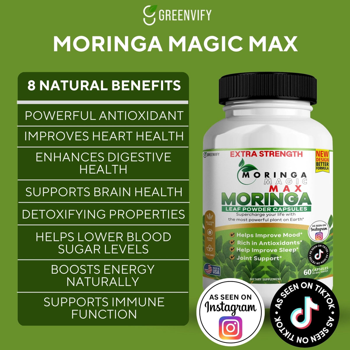 Détail des capsules GREENVIFY Moringa Magic Max 800mg