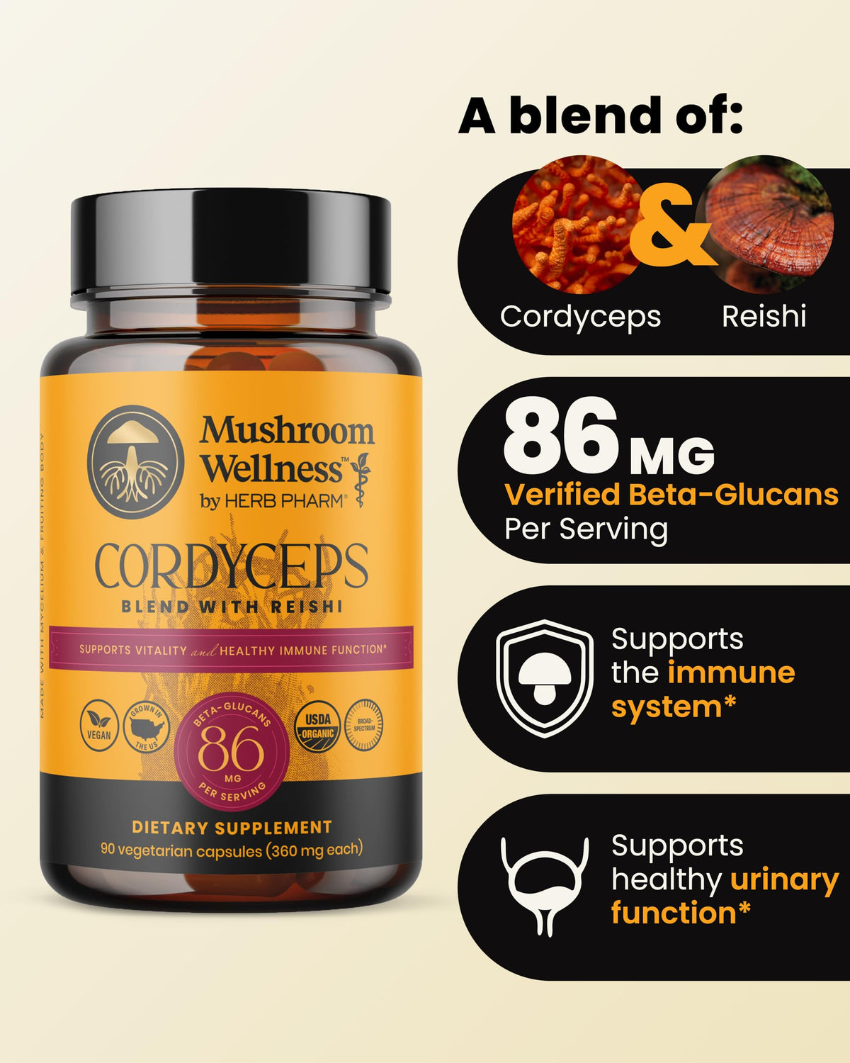 Détail des capsules Herb Pharm Cordyceps Blend avec Reishi